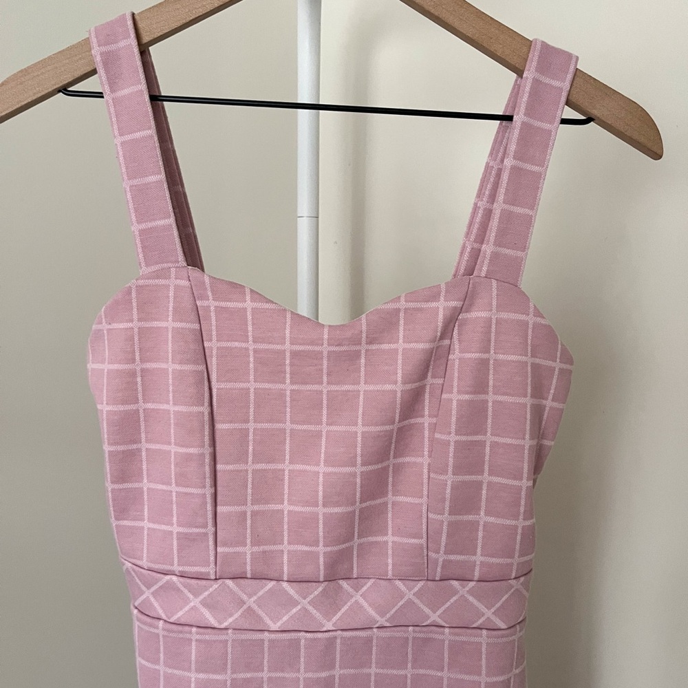 EVERLY JUNE Pink Plaid Mini Knit Tank Dress Checkered Stretch Women’s Medium - Picture 3 of 8